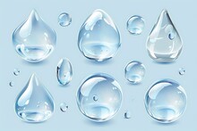 Pure Clear Water Drops Realistic Set Isolated Vector Illustration .