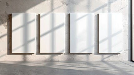 Wall Mural - modern gallery interior with empty frames on walls, soft natural lighting, and minimalist design sty