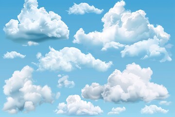 Wall Mural - Transparent clouds set. Transparent clouds spring sunny weather cloudscape realistic set vector illustration .