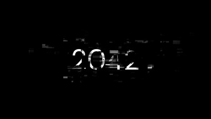 3D rendering 2042 text with screen effects of technological glitches