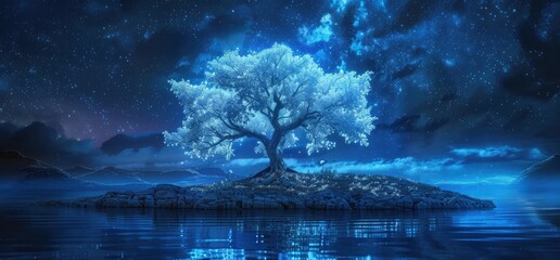 Poster - glowing tree on night, beautiful view