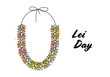Lei Day. Necklace and artificial flowers. Flower lei garland background for Hawaii Lei day concept