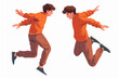 Man with back pain and after recovering from an illness. Happy man in a jump enjoys the freedom of movement 3D avatars set vector icon, white background, black colour icon