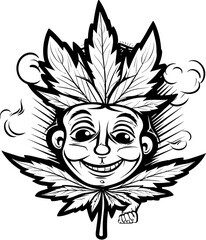 Wall Mural - Joint Jester Cartoon Mascot Spreading Cannabis Cheer Blaze Buddy Cartoon Character Sharing a Toke