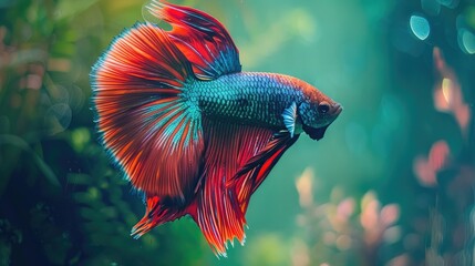 Wall Mural - beautiful Siamese fighting fish flaunting its vibrant hues and elaborate fins in a tranquil setting