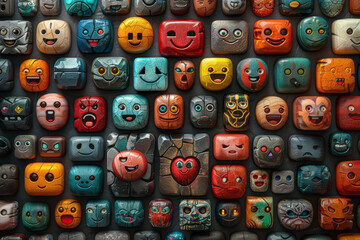 Poster - An assortment of digital emojis and symbols, arranged to convey a range of emotions and expressions. Concept of digital communication and expression. Generative Ai.