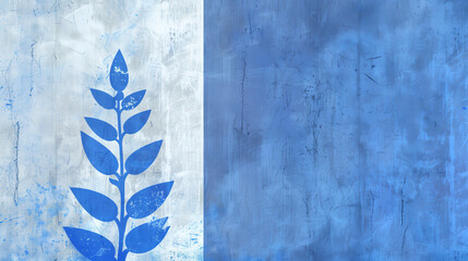 Wall Mural - Textured blue backdrop with leaves, background overlay frame for banner, poster, card decoration