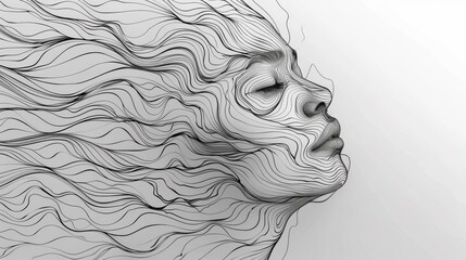 Sticker - A woman's face is made up of lines and wavy hair, AI