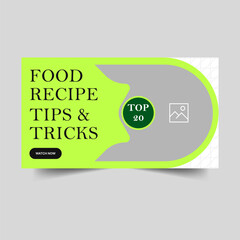 Wall Mural - Food recipe techniques video thumbnail banner design, Clean and simple cover banner design, fully editable vector eps 10 file format
