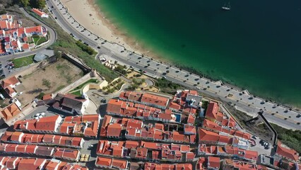 Canvas Print - Aerial panorama of the city of Sines, Setubal Alentejo Portugal Europe. Aerial view of the old town fishing port, historic center and castle. 