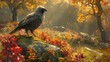 Accipitridae bird perched on rock in forest, creating natural landscape art