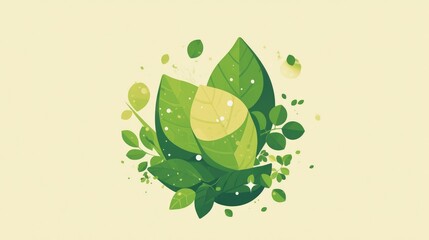 Wall Mural - 2d icon in a charming minimalist cartoon style representing the concept of ecology biology and natural products through tree and plant leaves