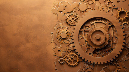 Brown paper cut of a flywheel. mechanical design concept on brown background. 