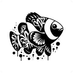 Wall Mural - Clownfish silhouette, animal graffiti tag, hip hop, street art typography illustration.