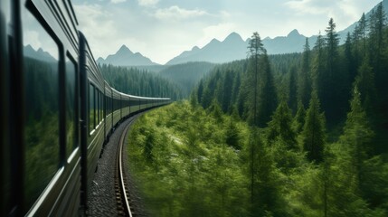 The concept of railroad travel and transportation. The idyll of traveling, the atmosphere of railway stations, the passion of trains, the amazing view and scenery from the train windows