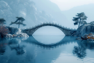 Aufkleber - A symbolic image of a bridge spanning a gap, signifying the link between different ideas or perspectives. Concept of connection and communication. Generative Ai.
