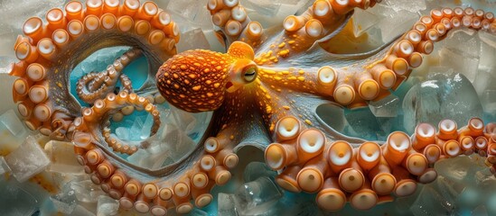 Wall Mural - Orange and White Octopus on Ice