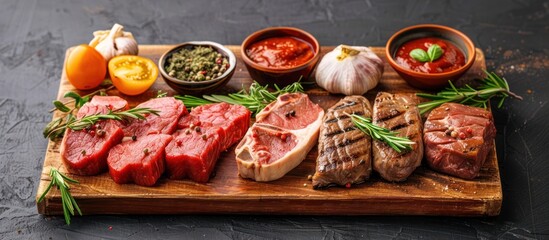 Poster - Wooden Cutting Board With Meat and Vegetables