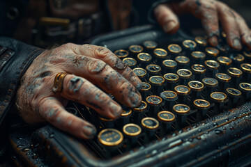 Poster - A writer typing away at a keyboard, weaving words into stories and narratives that captivate readers. Concept of literary creation. Generative Ai.