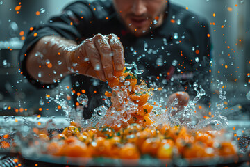 Poster - a chef mastering the art of plating and presentation, elevating their culinary creations to works of