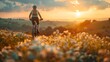 Solo Bike Journey at Sunset Amidst Nature's Palette. Concept Solo Bike Journey, Sunset Adventure, Nature's Beauty, Outdoor Exploration, Mindful Riding
