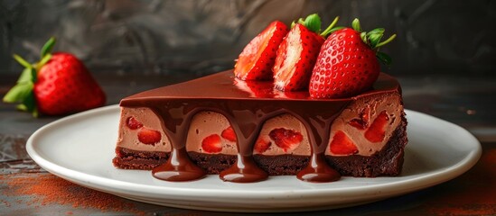 Wall Mural - Decadent Chocolate Cake Topped With Fresh Strawberries