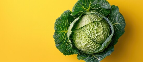 Green Cabbage on Yellow Background