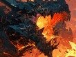 Toothed, gaping maws opening in the earth, releasing bursts of scorching lava and monstrous roars , close-up