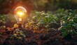 Plants Sprouting Beside Glowing Light Bulb ，Illuminating   AI-Powered Growth for Sustainable Development
