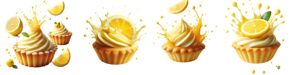 lemon tartlet with cream splash isolated png