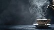 © Татьяна Макарова - Hot tea being poured into ornate cup, steam rising against dark background