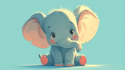 Wall Mural - A charming cartoon baby elephant is seated gracefully showcasing its adorable cuteness