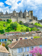 Wall Mural - Towers and walls of the medieval citadel of Carcassonne .