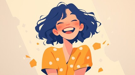 2d illustration of a cheerful young woman s animated laughter in a cartoon style