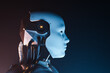 AI humanoid robot concept face. 3d rendering