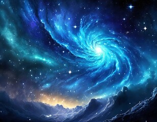 electric blue galaxy with a multitude of stars twinkling in the background, resembling a midnight sk