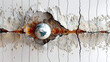 abstract illustration of earthquake, world globe on cracked wall, damage