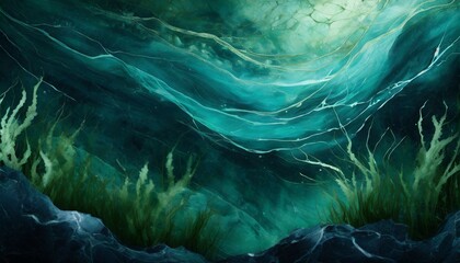Wall Mural - dark green background with a marble texture resembles the underwater world with natural materials. t