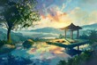 serene outdoor yoga session at sunset tranquil landscape healthy lifestyle concept digital painting