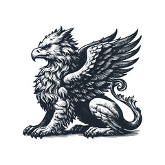 Sticker - The griffin. Black White vector Illustration.	