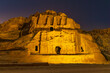 Illuminated building in the acient Nabatean city of Petra by night, Jordan