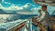 captain and boatswain steer a ship on a magnificent sunny day at sea