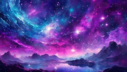 Wall Mural - the sky resembles a galaxy with a myriad of purple, violet, and electric blue stars. its a beautiful