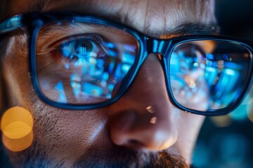 Poster - A close-up of a subtle, artistic blur and a blue light glow, capturing a serene and abstract vibe