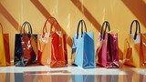 Fototapeta  - A row of glossy shopping bags from high-end retailers