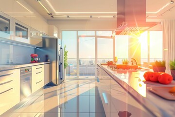 Poster - ultramodern stateoftheart kitchen interior in cozy home luxury design 3d illustration