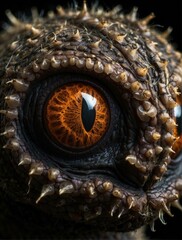 Poster - A close up of an animal's eye with spikes on it. Generative AI.