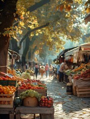 Wall Mural - A market with many different types of fruits and vegetables. Generative AI.