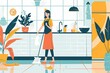 woman cleaning and disinfecting home flat design illustration
