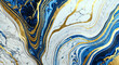 Abstract marble background in white and blue color with gold veins.generative AI